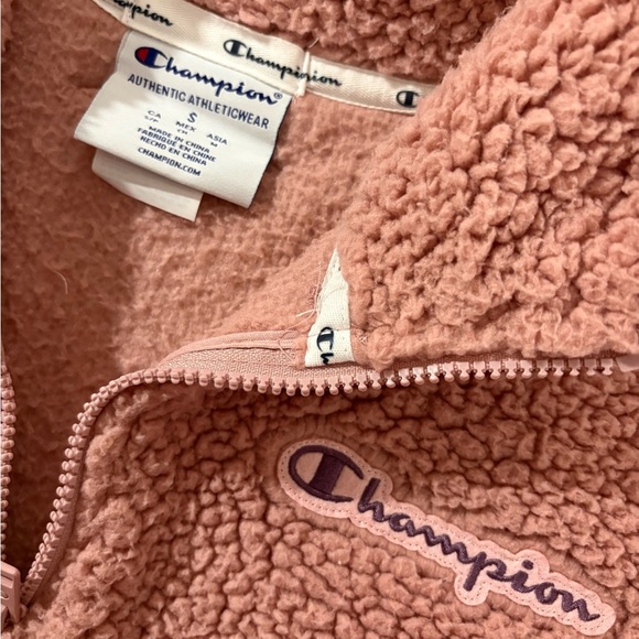 Champion Women’s Sherpa Fleece Pullover Pink Quarter Zip Small Cozy Teddy Jacket - Picture 6 of 8